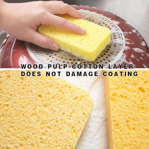 Image of Large Cellulose Sponges, Thick Heavy Duty Scrub Sponges, Kitchen Sponges for Dish, Non-Scratch Scrubber for Household, Cookware, Bathroom (5 Pack)