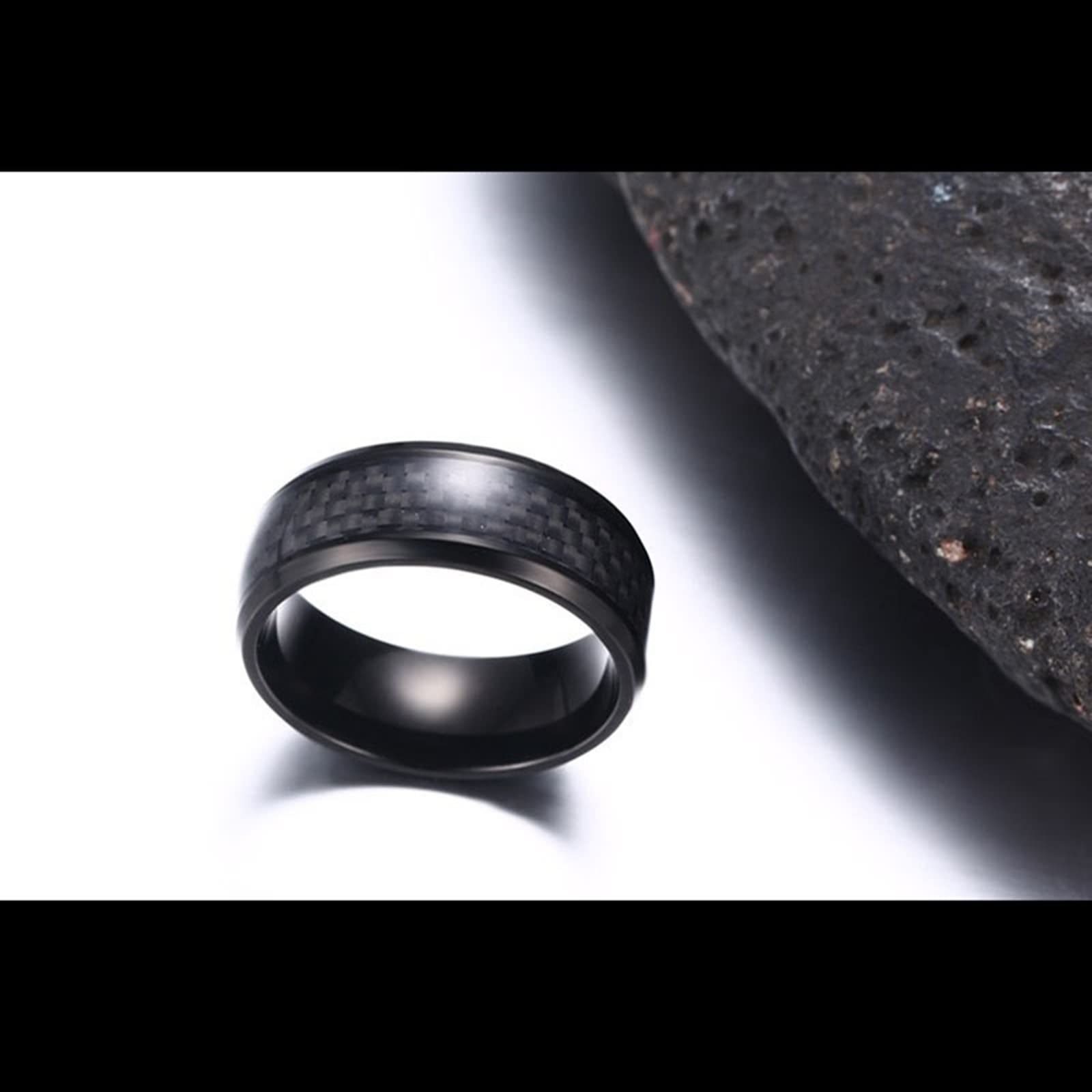 AmDxD Collar par, anillo de acero inoxidable, colgante de fibra de carbono, cadenas negras, 2 unidades para mujeres y hombres (ancho 8 mm, cadena para hombre 60 cm, cadena de 50 cm), Acero