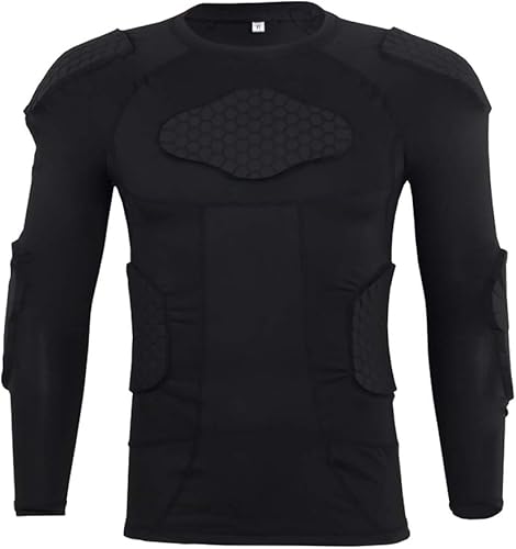 Mens Long Sleeve Compression Padded Protective Shirt Rib Shoulder Elbow Back Chest Protector