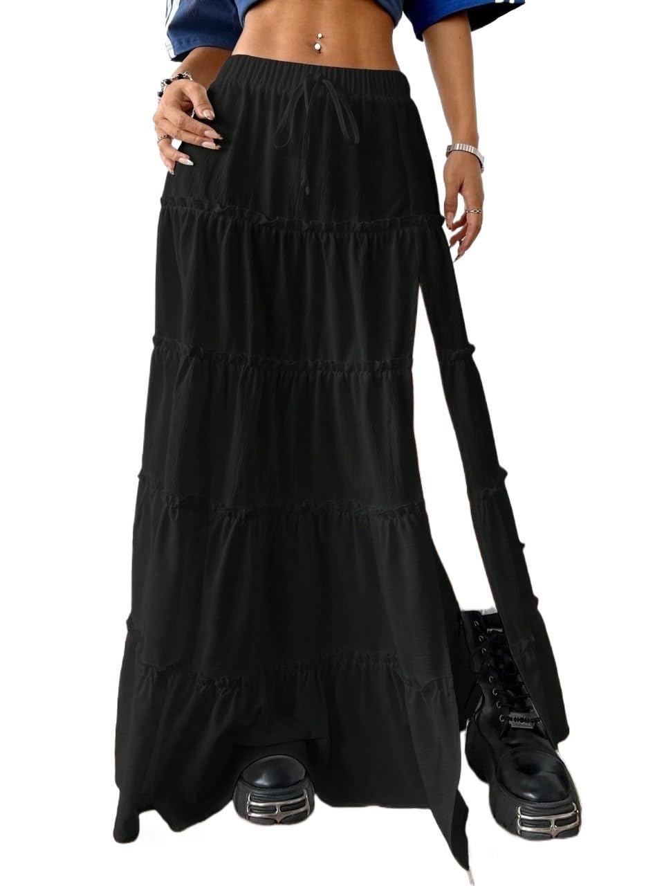 Womens Trendy Elegant Skirt Womens Casual Ruffle Hem Slit Skirt