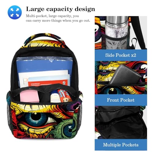 Sac à dos globe oculaire Halloween avec trousse multicolore pour écolier - 3