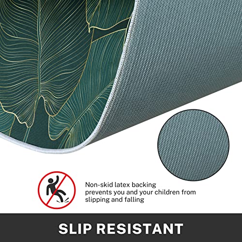 Artsocket Kitchen Rugs And Mats Non Skid Washable Set Of 2, Palm Golden Kitchen Runner Rug, Leaf Luxury Gold Green Floral Kitchen Floor Mat Under Sink Mat Throw Rug For Kitchen Doormat #TOP4