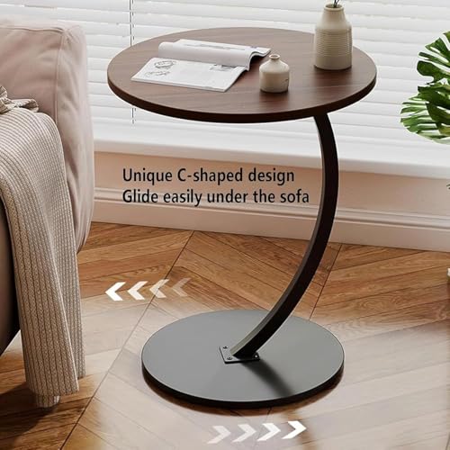 Image of Owme Adjustable Table Stands Couch Side Table, Swivel TV Tray Table, 360 Top Moving C-Shaped End Table, Small Center Table for Home Office Balcony | Storage Organizer (Nut Brown, Oval)