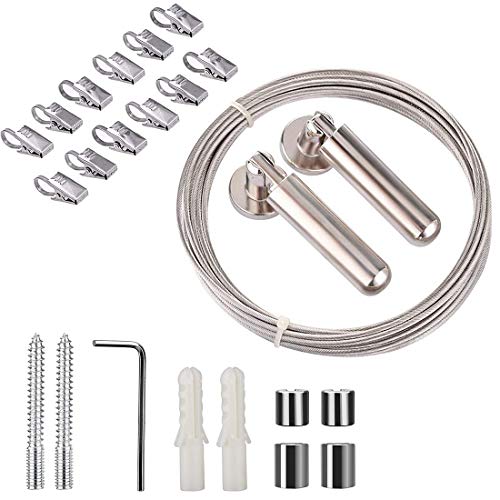 Molinter Seilspanngarnitur Seilspanner Spannseil Edelstahl Gardine Seilgarnituren Gardinenseil Drahtseil Länge mit Gardinen Vorhang Clips 12 Stück