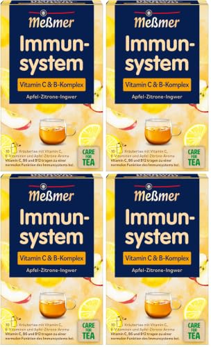 Meßmer Immunsystem | Vitamin C & B-Komplex | 16 Teebeutel | Glutenfrei | Laktosefrei | Vegan (Packung mit 4)