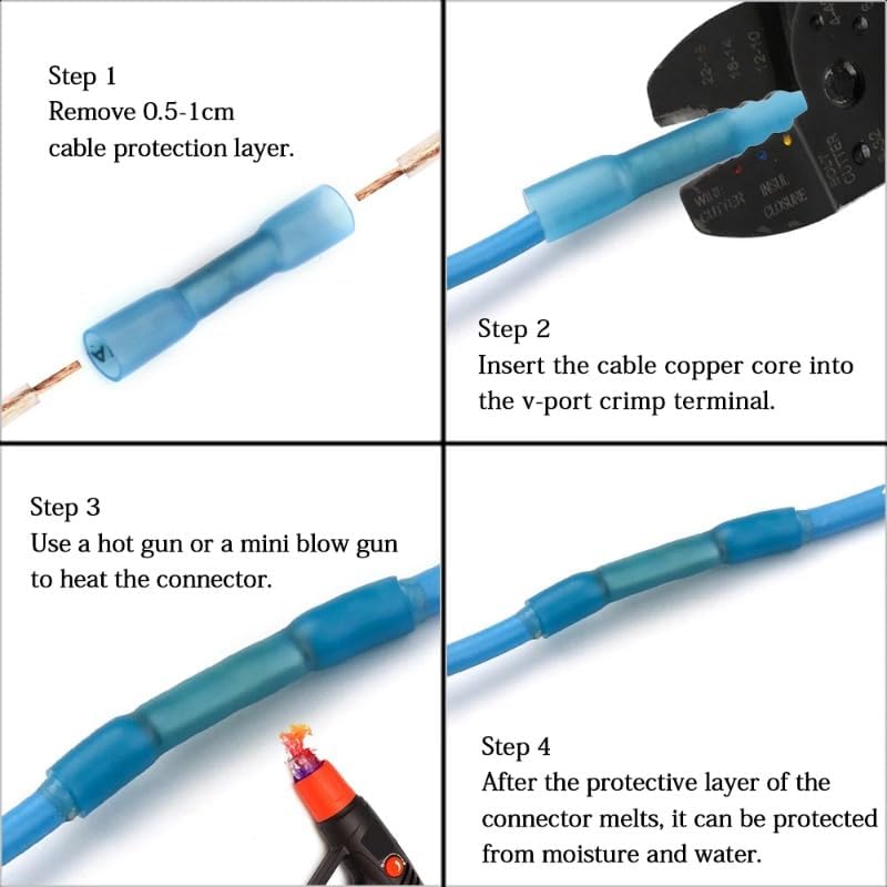 100pcs Heat Shrink Terminals Solder Connectors Waterproof Electrical Wire Butt Splice Connectors Insulated Crimp VUQLDHAYZ