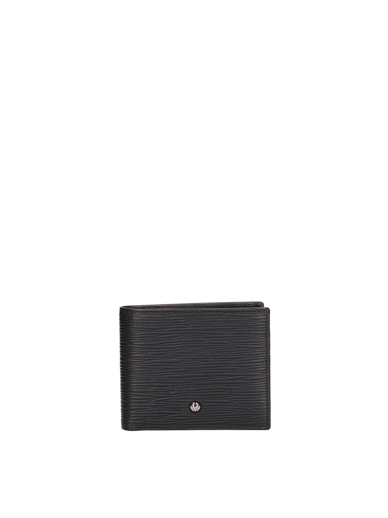 MOMO Design Cartera Piel Auténtica Negro Cuero Genuino 11.5x9.5x1.5 cm