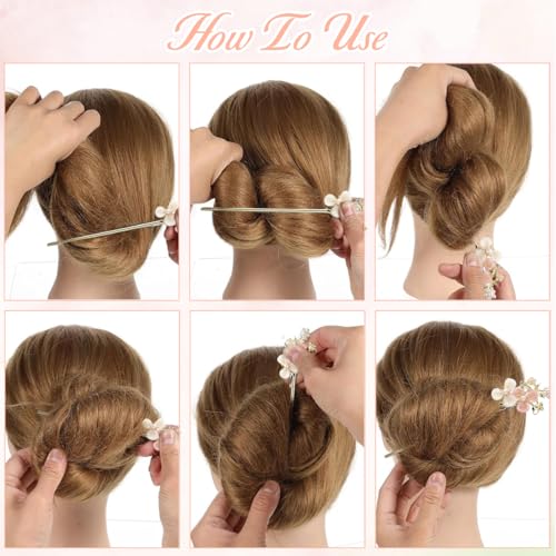 Image of SANNIDHI 4Pcs Hair Stick for Bun Elegant Flower Hair Bun Stick with Tassels, Chinese Style Floral Pins for Women, Alloy Metal Vintage Pearl Accessories