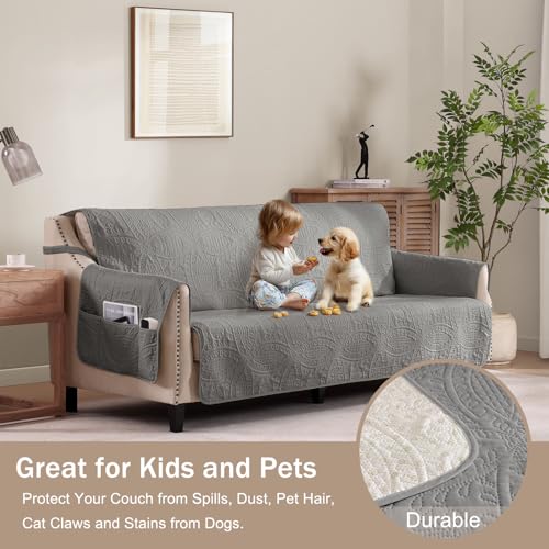 Image of Gray Loveseat Covers 2 Cushion Couch, Water-Repellent Sofa Slipcover for Couch, Machine Washable Love Seat Quilted Couch Covers, Pet Friendly Loveseat Slipcovers (Loveseat 56 inch, Cool Gray)