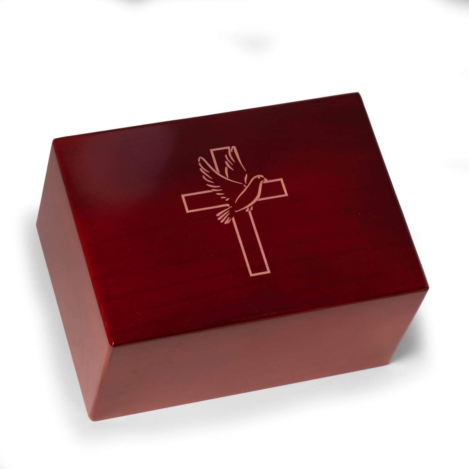 Bey-Berk Deering Moments Custom Engraved Lacquered Rosewood Funeral Cremation Urn for Human Ashes, Religious Cross with Dove (Large)