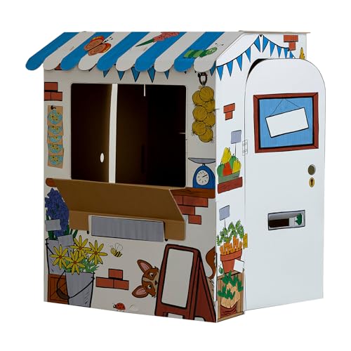 BANKERS BOX Casa de Juegos de Cartón Puesto de Mercado para Niños XL (106,6 x 81,6 x 93 cm) – Casita para Colorear, Certificada FSC y Reciclable, Diversión Creativa – Desde 3 años