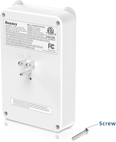 Miniatura 8 de Huntkey - Extensor de toma de corriente de pared, enchufe múltiple con USB C PD de 20 W, 6 tomas de corriente alterna con 2 puertos USB A, cargador