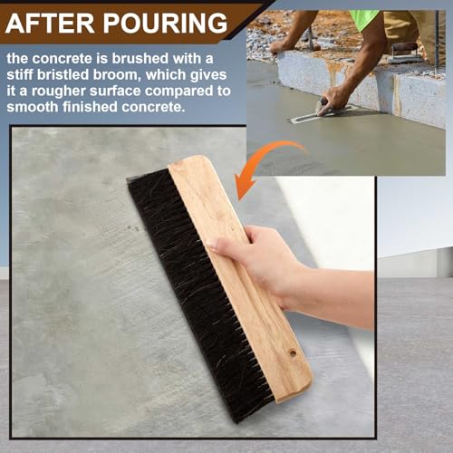 Singhoow 2 Pcs Concrete Broom 12 Inch Length Masonry Brush Wood Backed Concrete Finish Broom, Black Horsehair Fibers - Thumbnail 6