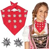 Scinzene Edelweiß Trachtentuch für Damen mit Edelweiß Ohrstecker - Dunkelrotes Baumwolle-Halstuch 55x55 cm Ideal für Oktoberfest Accessoires Bayerische Trachten Veranstaltungen Feste und Karneval ﻿