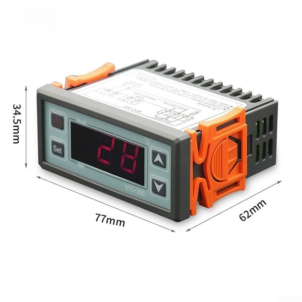 Regulador de Temperatura STC-200 con Sonda Digital Impermeable para Incubadora Reptil Cerveza Casera Pantalla LED Roja Precisión 0.1(English)