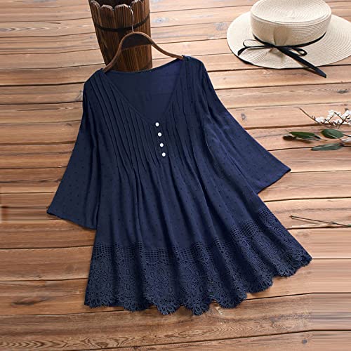 Womens Long Sleeve Loose Tops Tunic Solid Color Button Shirt Casual Blouse #TOP2