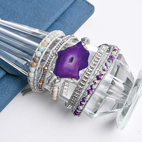 Ygline Gemstone Wrap Bracelet Cuff 5 Wraps Agate Bead Leather Bracelet Slice Stone Bracelet For Women #TOP1