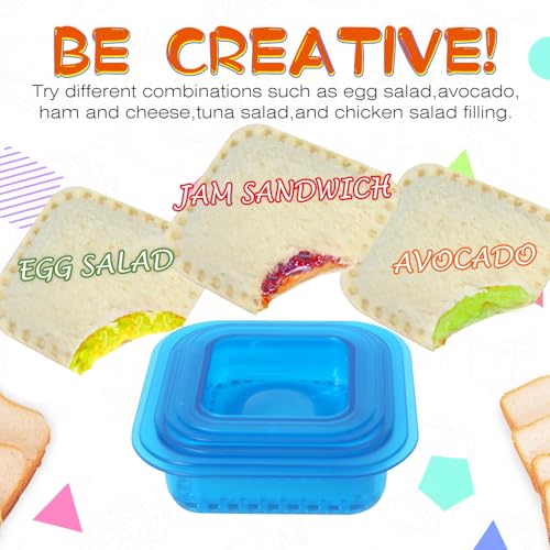 HiYZ Square Sandwich Cutter and Sealer, 5 PCS Decruster Sandwich Press Maker, Peanut Butter and Jelly Crustless Sandwich Cutters for Kids Lunch Cookie Cutter for Children - Thumbnail 2