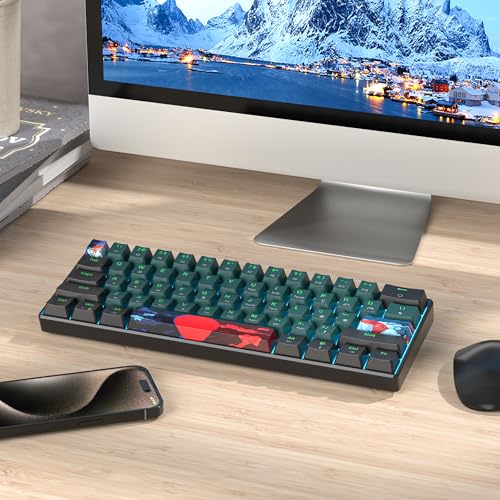 Image of 60 Percent Gaming Keyboard 60% Mechanical Keyboard LED Backlit Ultra Compact Wired Keyboard with Red Switch for Windows Laptop Gamer(61 Sound Wave)