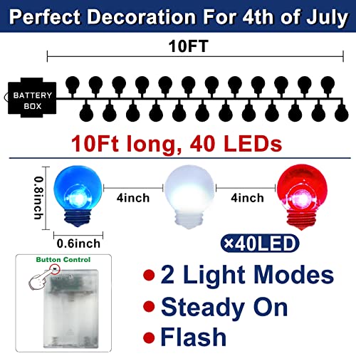Turnmeon 10Ft 40 Led 4Th Of July Lights American Flag Globe String Lights Red White And Blue Lights Battery Operated Patriotic Lights For Fourth Of July Independence Day Presidents Day Indoor Outdoor #TOP2
