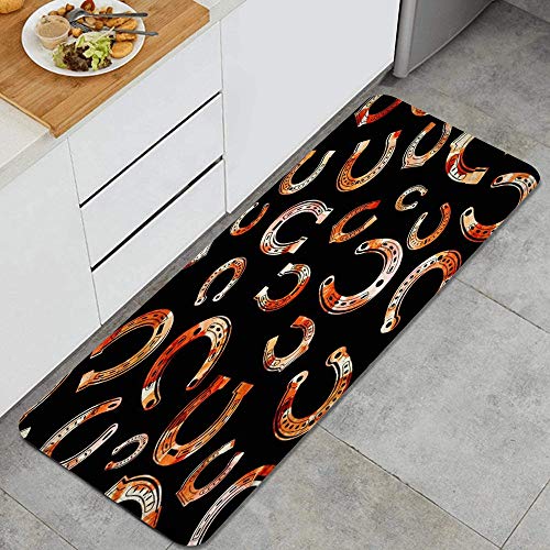 MEJAZING Colorful Bandana Endless Abstract Horseshoe Good Orange Cowboy Equestrian Equine Equipment Farm Anti Fatigue Kitchen Mat Comfort Floor Mats Non-Slip Easy to Clean Kitchen Rug