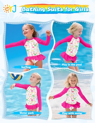 Image of Girls Swimsuit Rash Guard Set Long Sleeve Swimwear UPF 50 Swim Shirts SPF Two Peice Bating Suits Toddler Kid Teen 2T-12Y