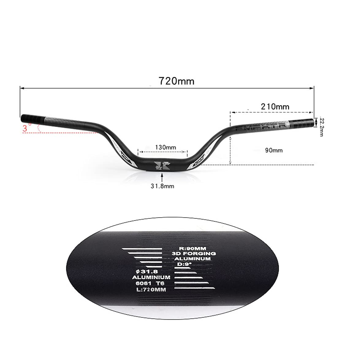 BUCKLOS 25,4/31,8 mm guidon de vélo de montagne plat/barre rehausseur, guidon de VTT en alliage d'aluminium 660/720/780 mm, guidon de vélo de qualité supérieure