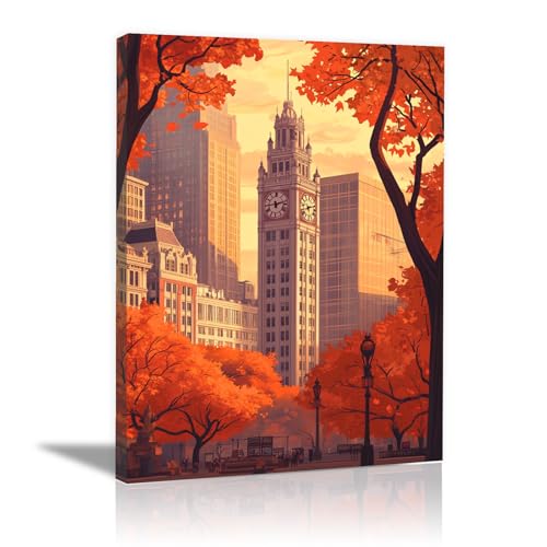 Peinture moderne de bâtiments scène de cloche d'automne 40x60cm