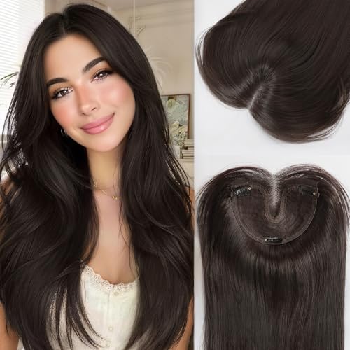 Isaic Hair Toppers for Women with Thinning Hair, 24 Inch Synthetic Clip in Topper Hair Extensions with Adjustable Band, Layered Wiglet Adds Volume and Natural Coverage (Dark Brown)