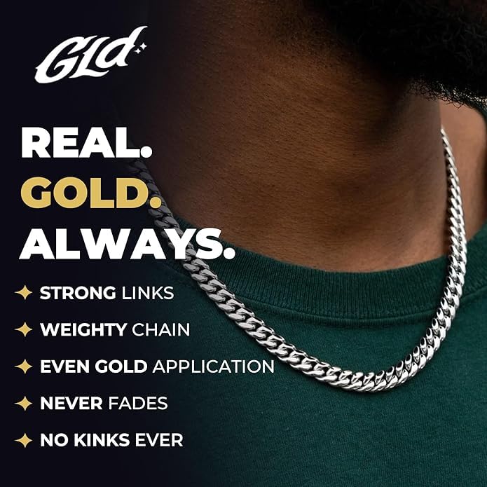 GLD Cuban Link Chain for Men and Women - Gold-Plated Micro Cuban Chain with Premium Storage Travel Pouch - Snatch-Proof Clasp, Sweat-Proof and Fade-Resistant - Lifetime Quality, Designed in Miami