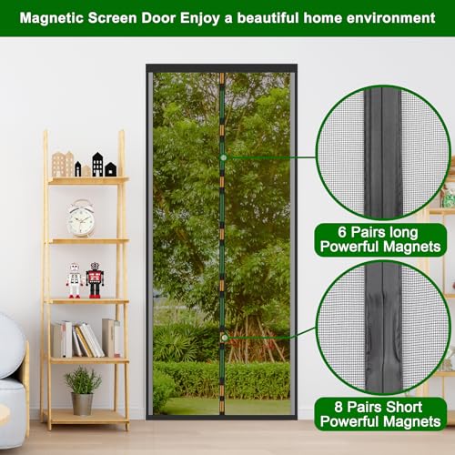 VERDICKTER Fliegengitter Tür Moskitonetz Tür Magnet Vorhang Insektenschutz für Balkontür, Kellertür und Terrassentür Kinderleichte Klebemontage Ohne Bohren, Schwarz, 110x220cm
