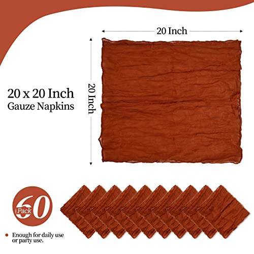 60 Pack Gauze Cheesecloth Napkins 20 X 20 Inch Wrinkled Dinner Napkins Rustic Boho Table Napkins Soft Smooth Fabric Decorative Cloth Napkins For Wedding Event Party Decorations Supplies(Terracotta) #TOP1