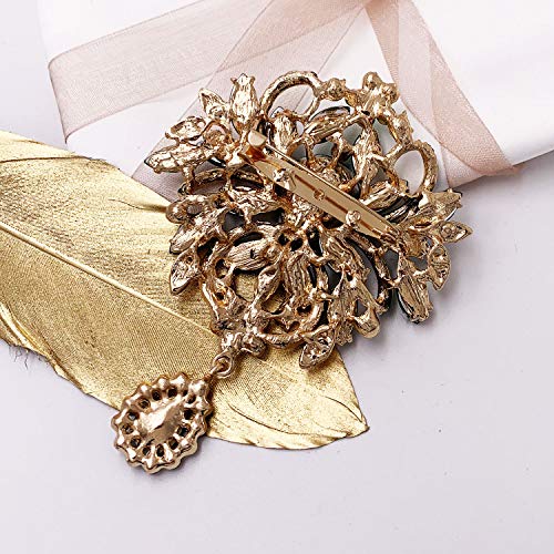 Image of LAXPICOL Wedding Bridal Big Brown Crystal Rhinestone Bouquet Brooch Pin for Women Golden Tone