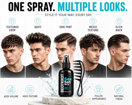 Image of Sea Salt Hair Spray for Men with Styling Comb | Hair Volumizer & Texturizer | Beach Waves | Natural Matte Finish | Medium Hold | Adds Texture & Volume | Hair Styling Spray 100ml