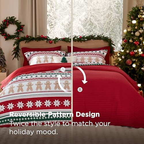 Image of Bedsure Christmas Quilts King Size, Gingerbread Man Comforter Bedding Set
