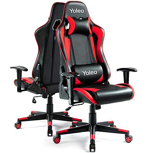 Gaming Stuhl YOLEO Bürostuhl Gamer Ergonomischer Stuhl Einstellbare Armlehne Einteiliger Stahlrahmen Einstellbarer Neigungswinkel Gaming Chair Rot