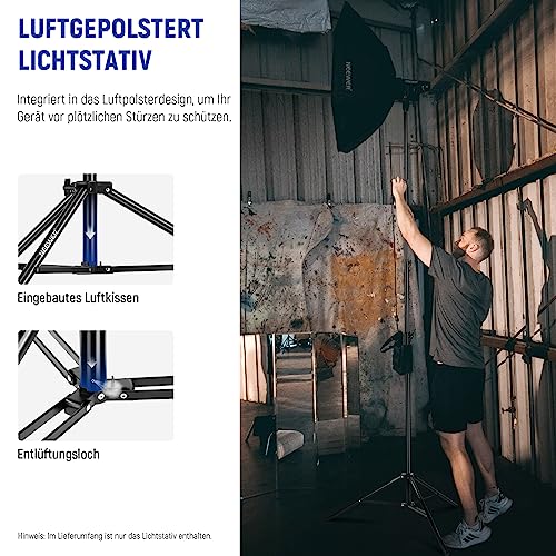 NEEWER 4m Lichtstativ, Luftgepolstertes Heavy Duty Metallstativ für Ringlicht Fotografie Lampen mit 1/4 zu 3/8 Schraubadapter und 3 Wege Schnittstellen, Tragfähigkeit: 3kg, ST-400AC