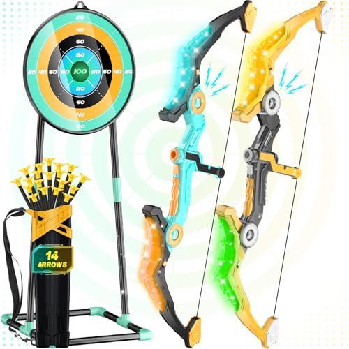 HOLIBIBE 2 Pack Kids Bow and Arrow, Light-up Achery Set