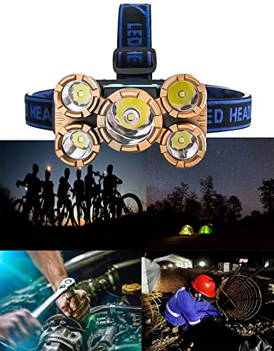 Lanterna de Cabeça Recarregável Profissional com 5 Leds 5 modos de iluminação, Alto Brilho para Acam