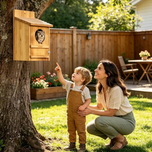 Refugio para búhos de madera noble 36,8 cm con acabado resistente para árboles 4