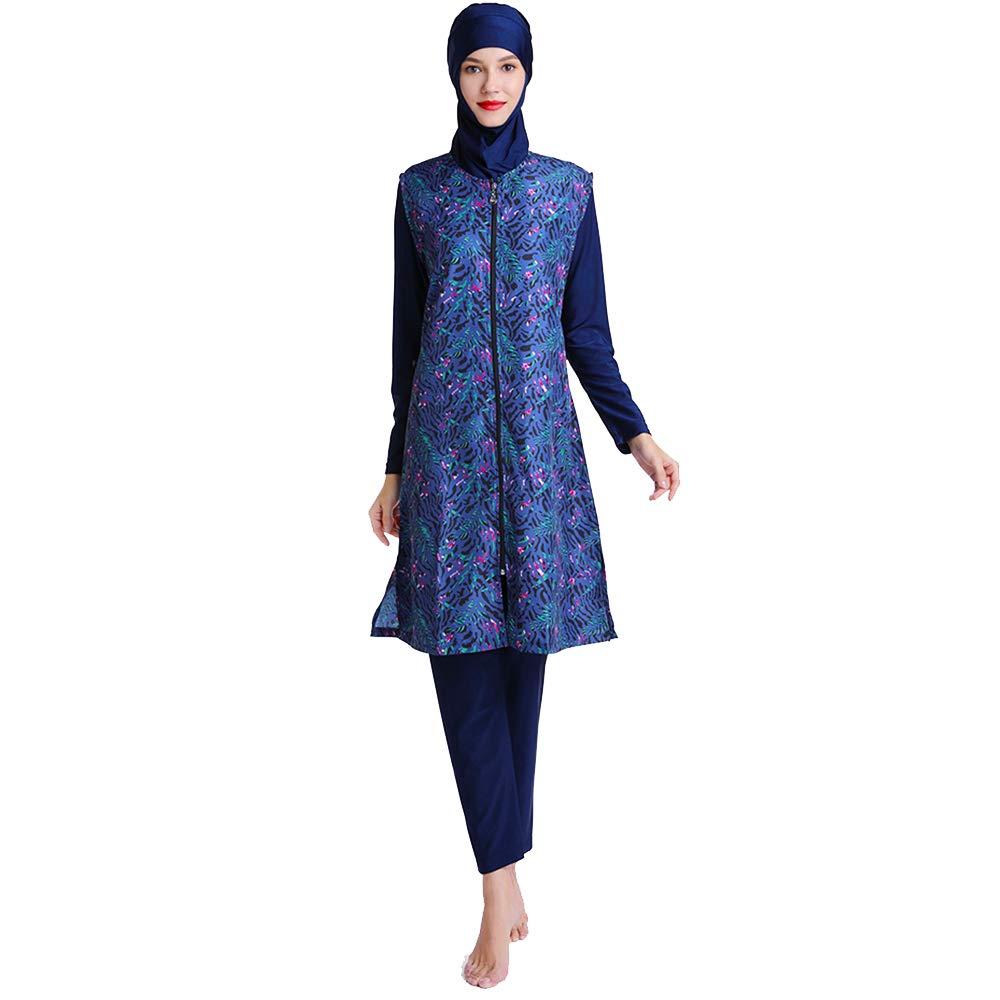 3-częściowe zestawy strojów kąpielowych dla kobiet pełny garnitur plus size burkini islamski skromny nadruk