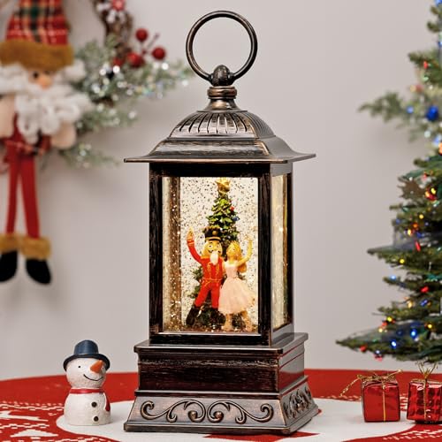 Christmas Snow Globe Decorations Musical Glitter Nutcracker Lantern with 6H Timer USB/Battery Powered Lighted Dcor for Home Tabletop Gift Box