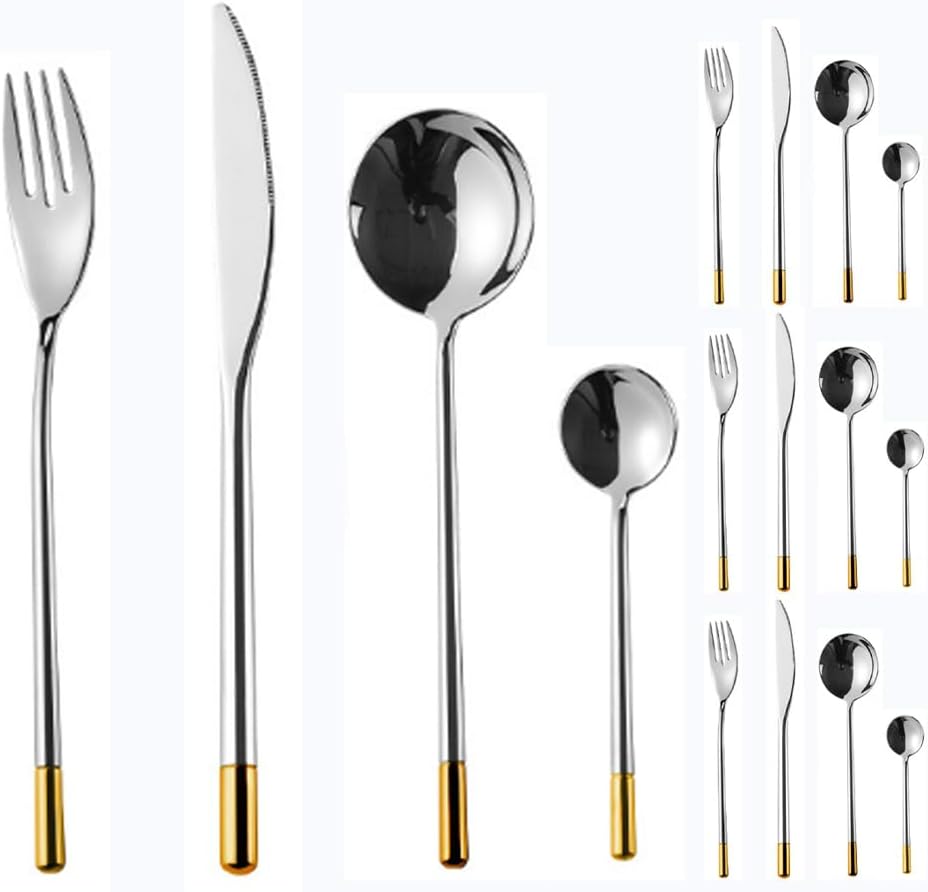 Creative Handle Kitchen Stainless Steel Silverware Tableware Flatware Cutlery Knives Forks Spoons Set,Hotel Spoon Dessert Coffee Spoon (4 set,Black)