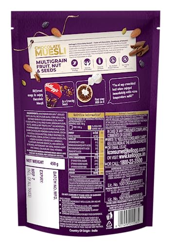 Image of Kellogg's Chocolate Muesli 450g | 12-in-1 Power Breakfast | India's No. 1 Muesli | Multigrain Breakfast Cereal | Pack of 2