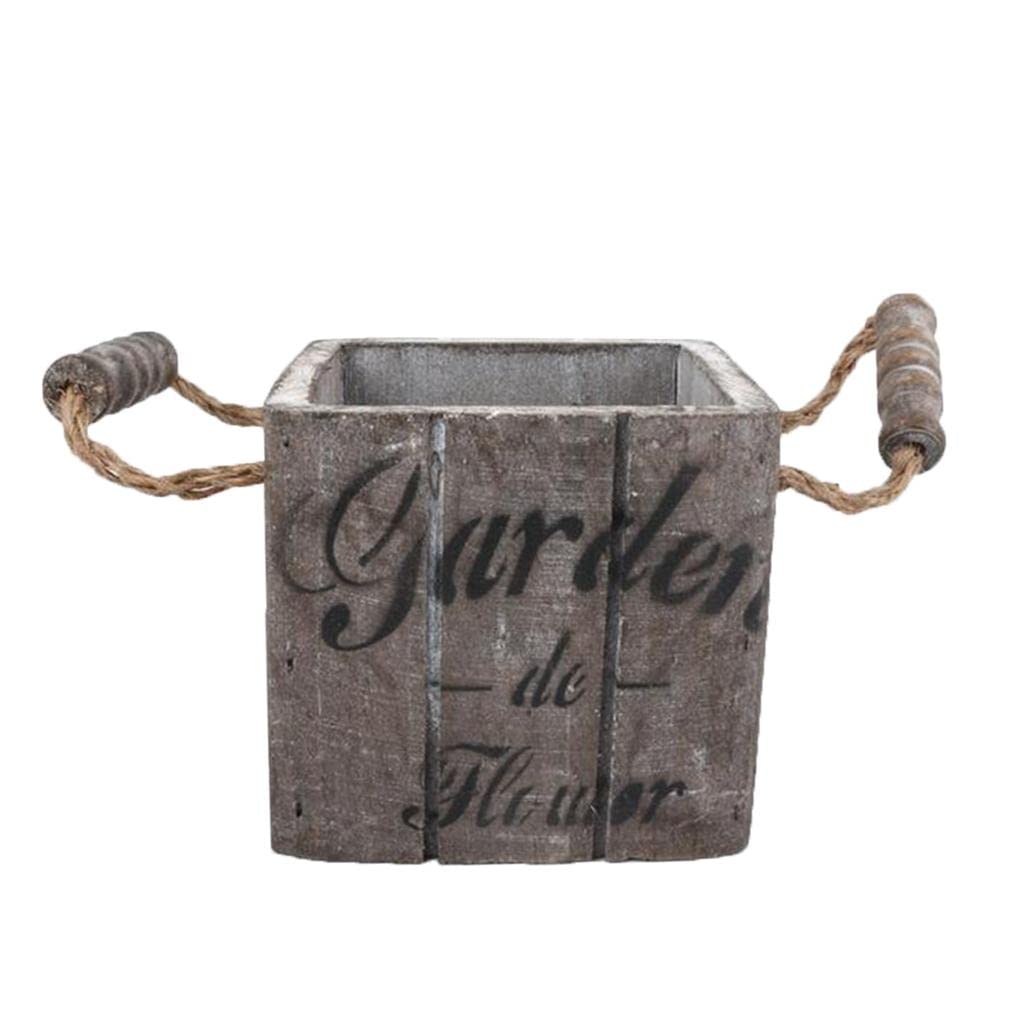 GIANTE Vintage Wood Bucket Shabby Chic Flower Pots Garden Planter Pot Square Brown 70011369GI