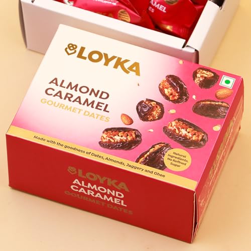 Image of Loyka Caramel Almonds Dates Box - 100 gm box | Crunchy | Gift Hamper| No Refined Sugar Added | Made with Jaggery | Diet friendly | Healthy guilt-free morning /evening snack |Gluten-free
