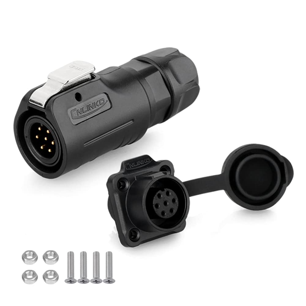 CNLINKO LP-12 Industrial Waterproof Connector IP68 Circular Connector Quick Plugging Aviation Connector PBT Plastic Shell Connector Fast Release Connector M12 2-8 Pin Flange Socket (7 Pin)