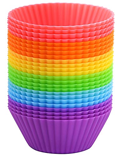 Mirenlife Reusable and Non-stick Mini Silicone Baking CupsMuffin CupsMini Cupcake LinersMini Chocolate HoldersTruffle Cups -24 Pack-6 Vibrant Colors Round