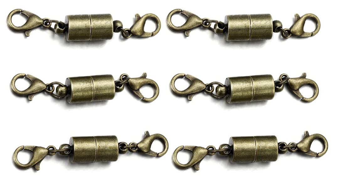 MAHAVIMOKSA 10pcs Magnetic Connector Clasp Closures Lobster Clasp for DIY Craft Jewelry Bracelet Necklace (6mm, Antique Bronze)