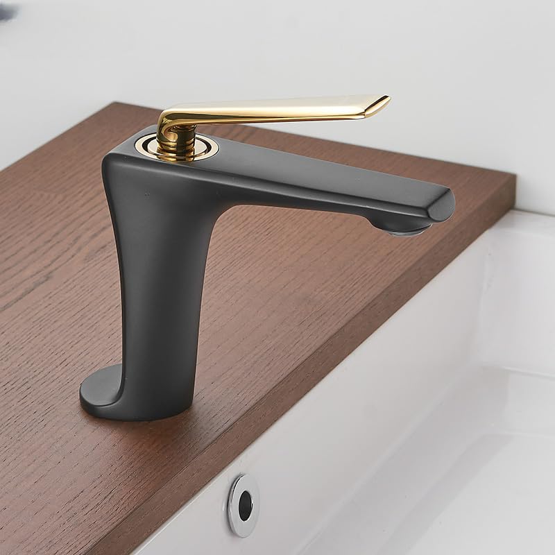 Robinet de salle de bain en laiton noir et or mitigeur de luxe 24015C